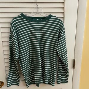J. Crew Medium Green and White Striped Shirt